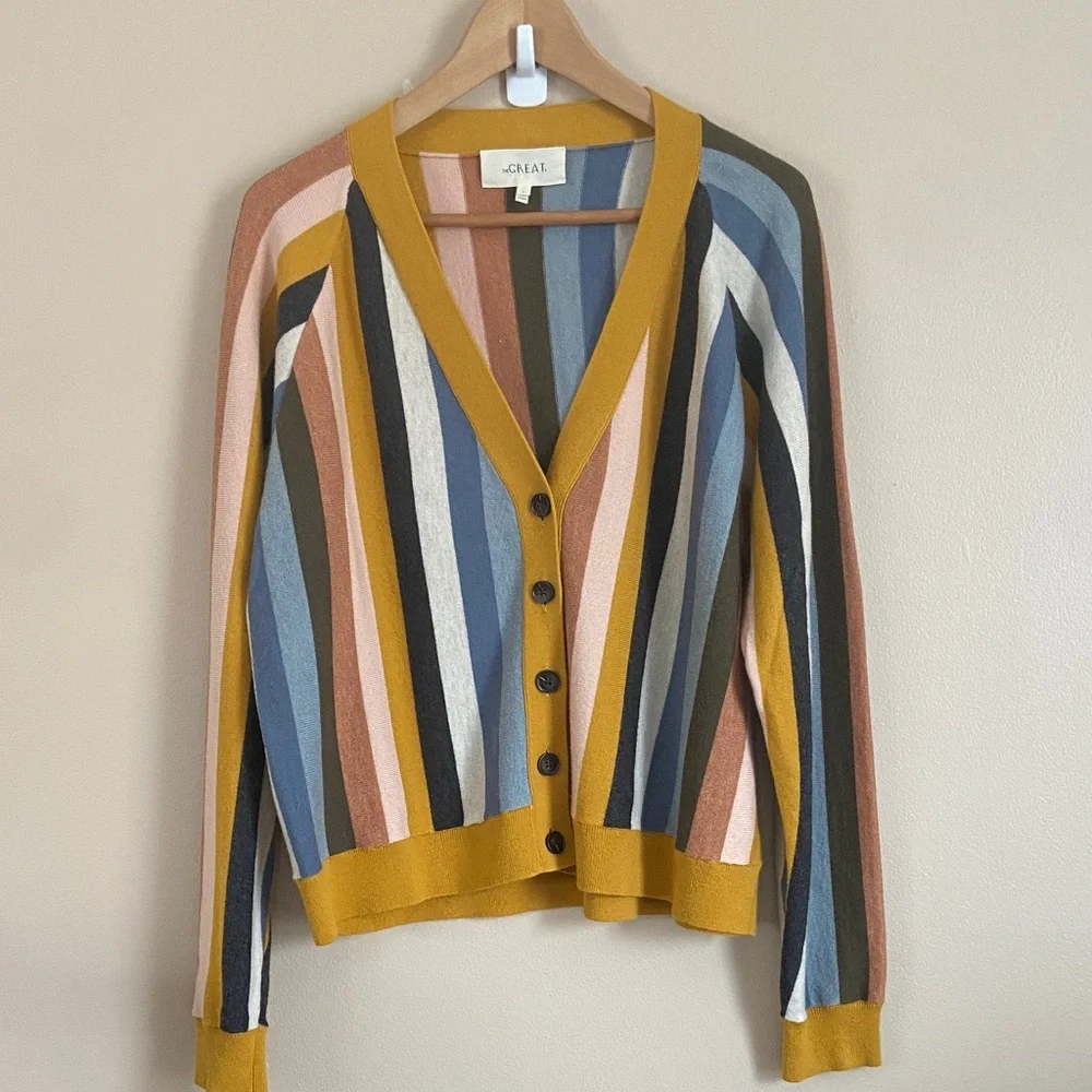 The GREAT. The Boxy Varsity Striped Cardigan Sweater Large - Picture 3 of 10